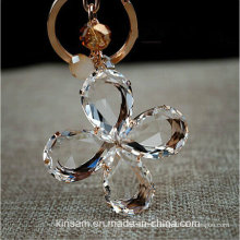 Lovely Four-Leaf Clover Crystal Glass Key Ring